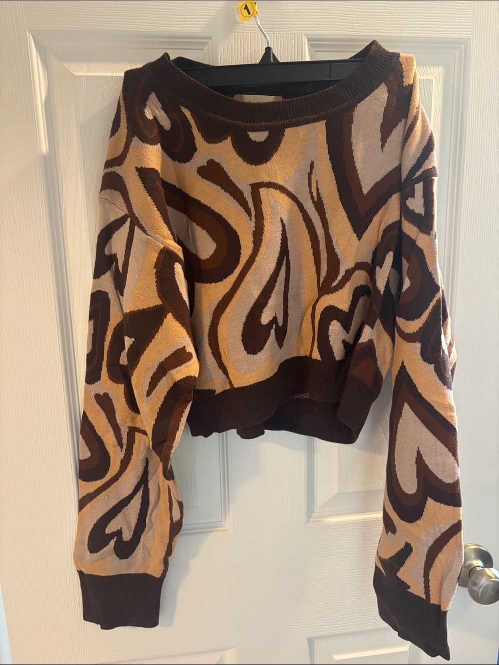 Altar'd State Brown & Cream Abstract Crewneck Sweater